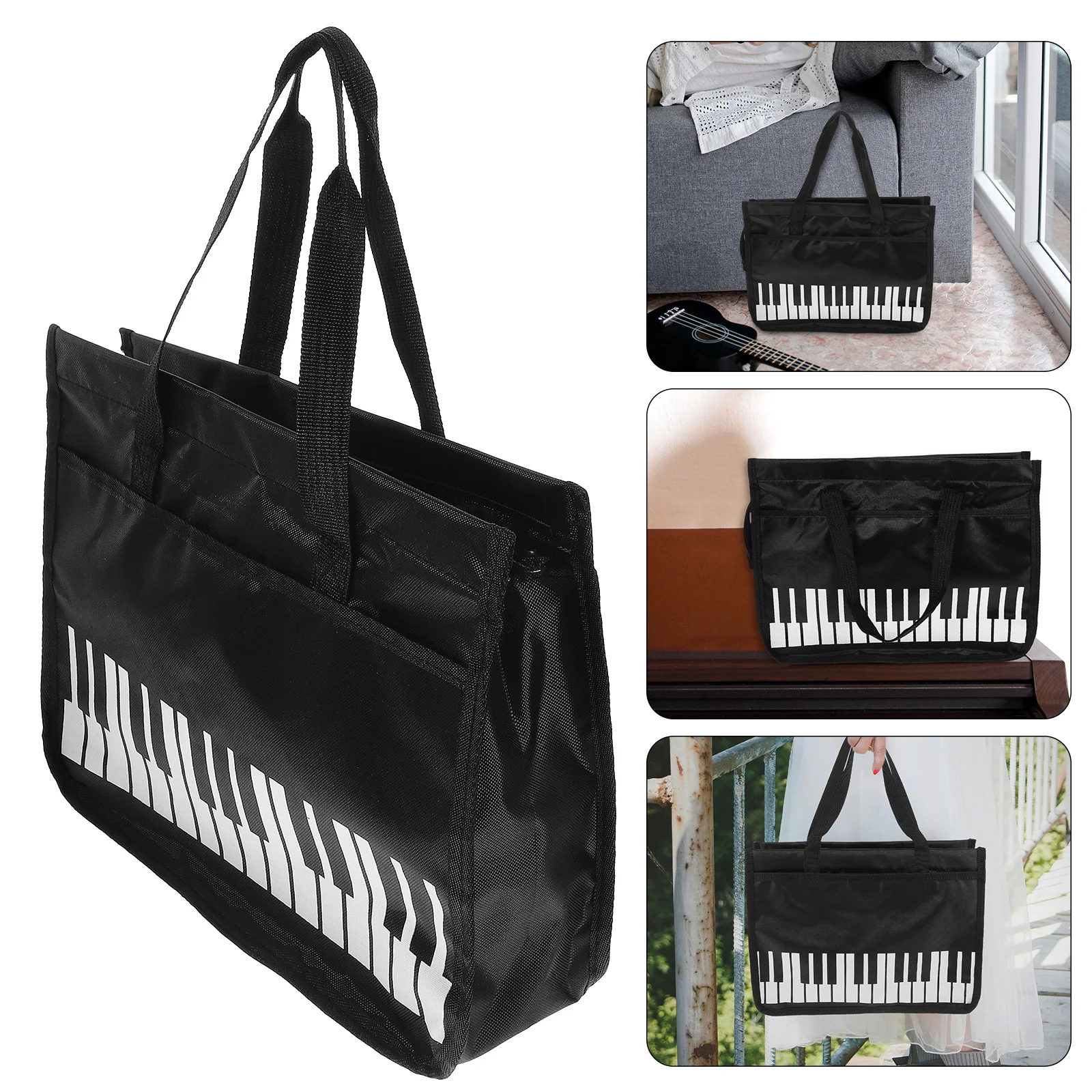 

A4 Music Score Container Lightweight Durable Splashproof Zipper Closure Piano Keyboard Pattern for Performances