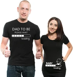 Mommy Daddy Loading Please Wait Cartoon Printed Tshirt Tops Couple Pregnant Announcement Camisetas Maternity Tshirt Family Tee