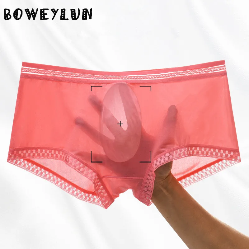 

OWEYLUN мужские летние трусы-боксеры из ледяного шелка с 3D кружевом, крутое дышащее однотонное нижнее белье для мужчин