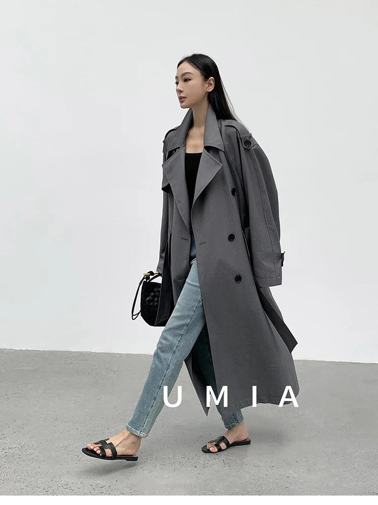 Lautaro Spring Autumn Oversized Khaki Long Grey Trench Coat for Women Double Breasted Loose Casual Korean Fashion Overcoat 2024 22 S3710eb298140449b99b1cf7120a6e6ee6