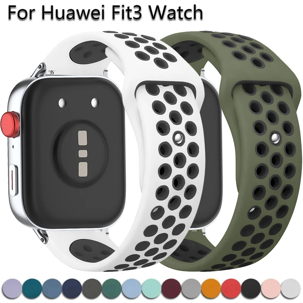 Silicone Sports Strap para Huawei Watch, pulseira respirável, pulseira pulseira, pulseira, Fit 3, Fit3, 2