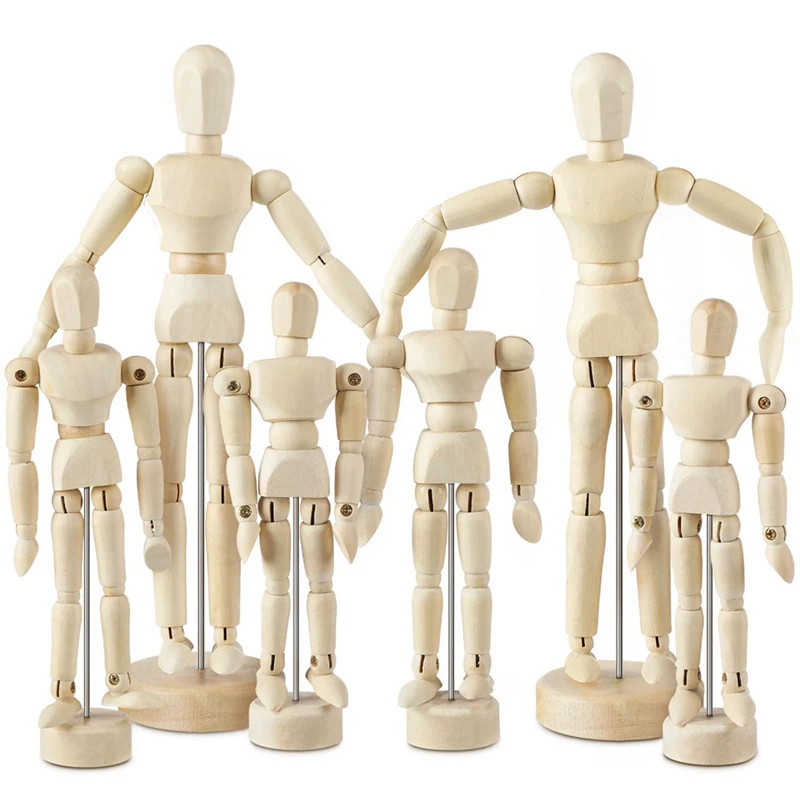 6 Pcs Artist Mannequin Model Kit Wooden Manikin Drawing Moveable Figure Model Kit With Stand Flexible Jointed Mannequin