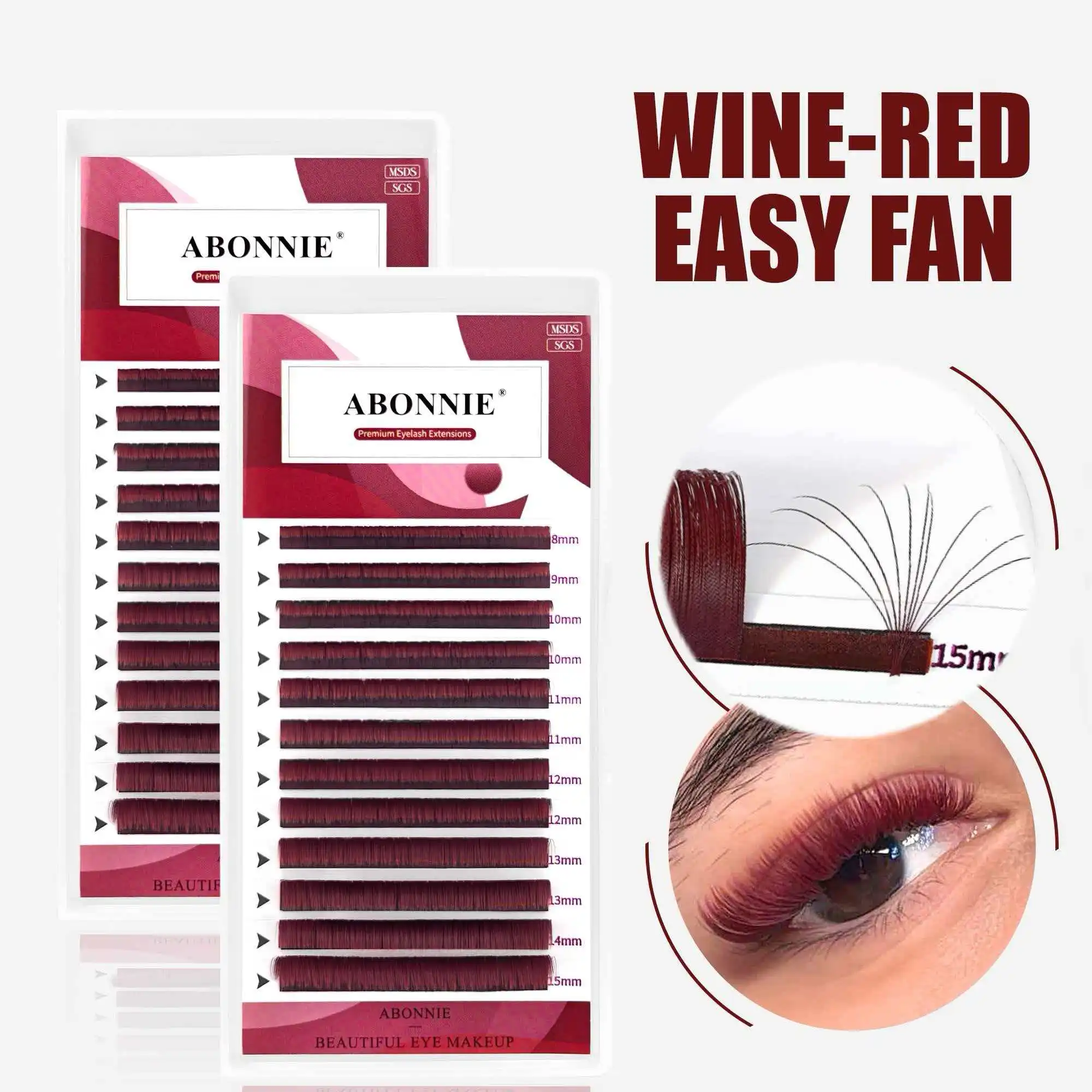 Wine Red Easy Fan Eyelash Extensions Burgundy Lashes Blooming Eyelashes Brown Lash Automatic Fanning
