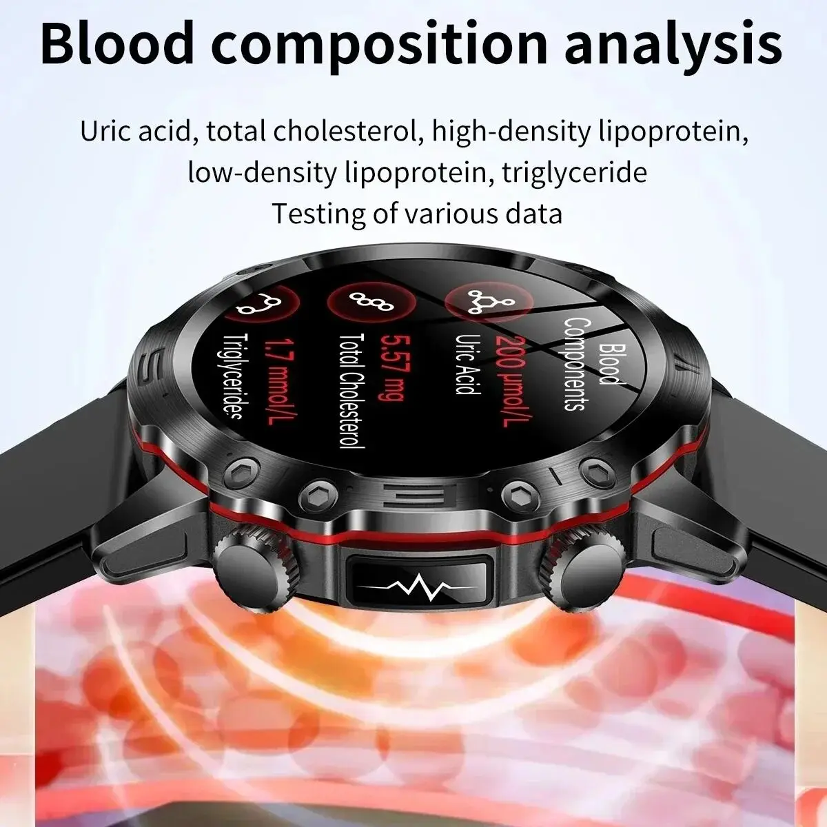 2024 New Uric Acid Blood Glucose Smart Watch Men Heart Rate ECG+PPG Watches Bluetooth Call Sport Fitness Tracker Men Smartwatch