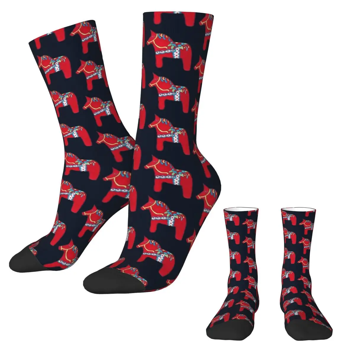 Dala Horse Stockings Retro Animal Print Printed Gothic Socks Winter Anti Bacterial Socks Women Running Sports Medium Soft Socks