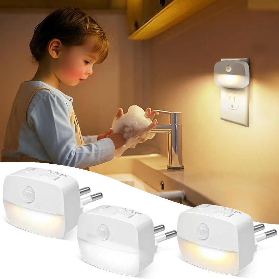 Plug in Night Light with Motion Sensor and Dusk to Dawn Sensor Mini LED Nightlight Adjustable Brightness for Bathroom Hallway