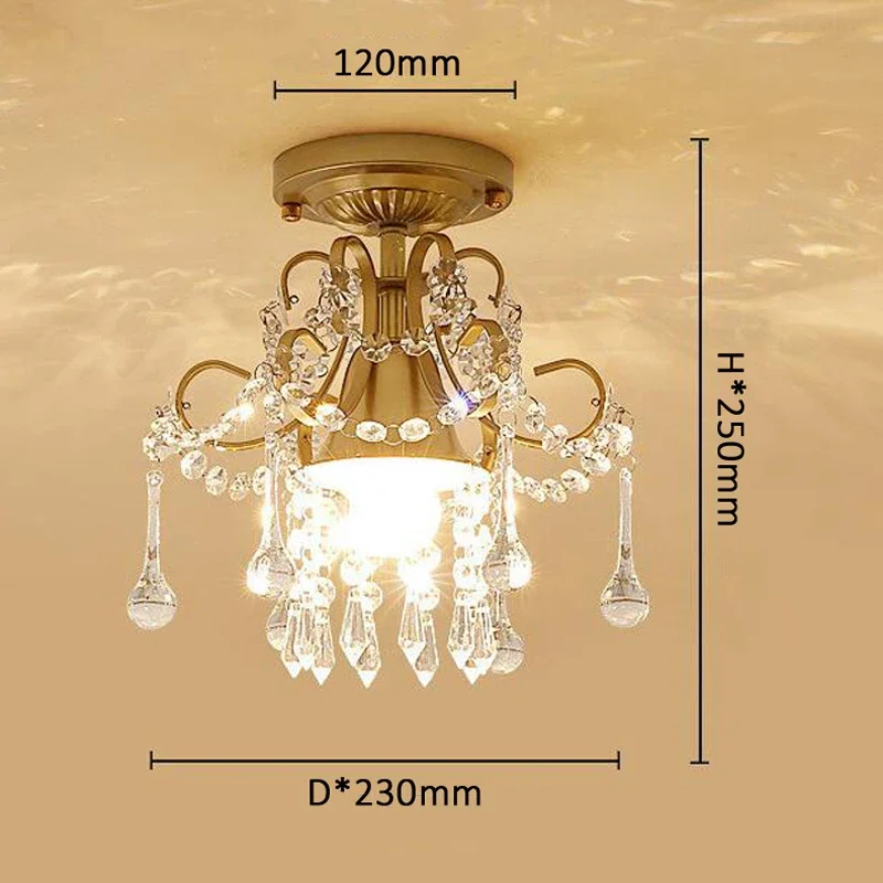 

Vintage Golden Crystal Lamp for Hotel Villa Corridor Transparent Clothing Room Apartment Home Decor Lighting