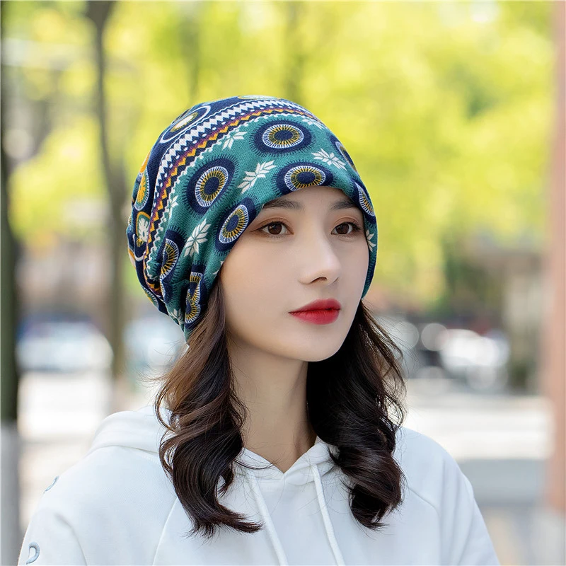 Baggy Casual Women Knit Beanie Hats Headwear Female Stylish Multicolor Flower Skull Beanies Hat Autumn Thin Bonnet Cap Headwear