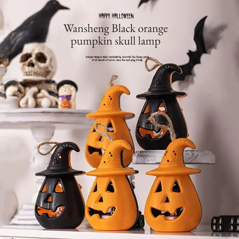 LED Halloween Pumpkin Lamp Portable Candle Lamp Vintage Small Oil Lamp Halloween Party Home Decoration Horror Props