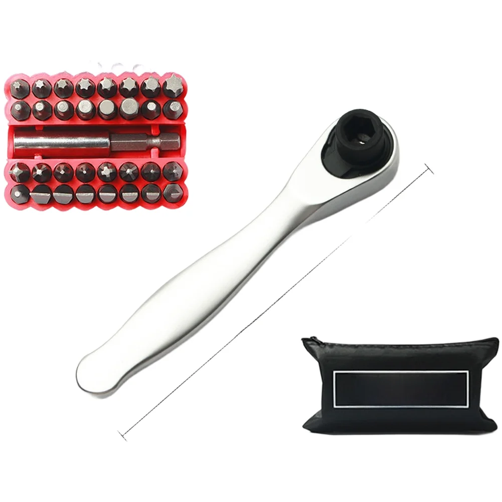 72 Tooth Ratchet Wrench Reversible 1/4 Inch Hex Socket Driver Bit Set With 33 Pieces Screwdriver Bits For Home Repair DIY Tools