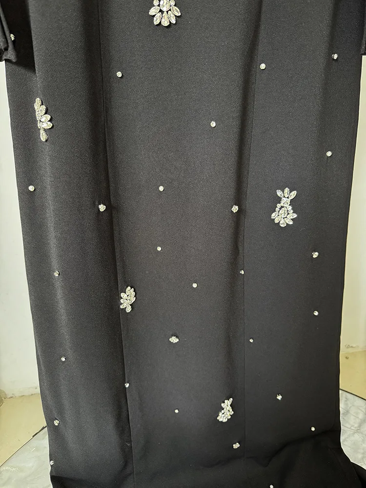 HIGH STREET nueva moda 2025 Vestido de fiesta de diseñador Vestido largo con manga de hendidura y cuentas de diamantes para mujer