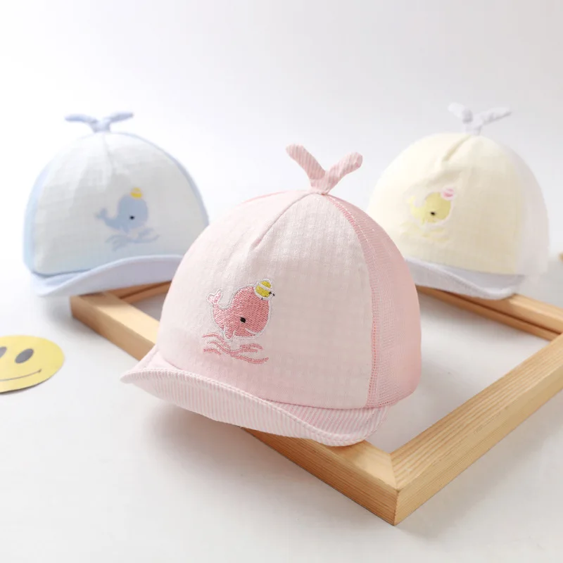 2024 Summer Cute Cartoon Whale Newborn Baseball Cap Cotton Baby Boy Snapback Caps Adjustable Mesh Sun Hat for Girls 0-6M