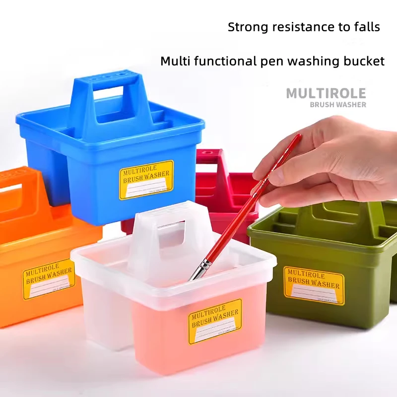 Square Pencil Wash Bucket Plastic Drawing Pencil Wash Bucket Desktop Stationery Organizer Portable Outdoor Sketch Pencil Washers