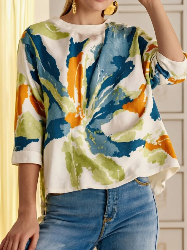 

Missuoo Women's Fashion T-shirt Round Neck Half Sleeves Printed Loose Fit Shirt Top Summer Casual Blouse Streetwear Tees