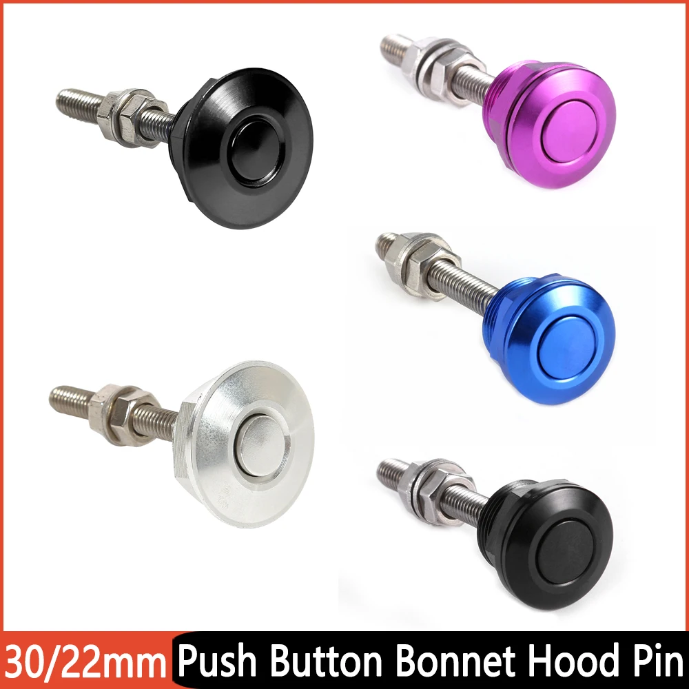 Universal 22/30mm Push Button Bonnet Hood Pin Lock Clip Kit Quick Latch Release Engine Bonnet Lock Exterior Parts Articles