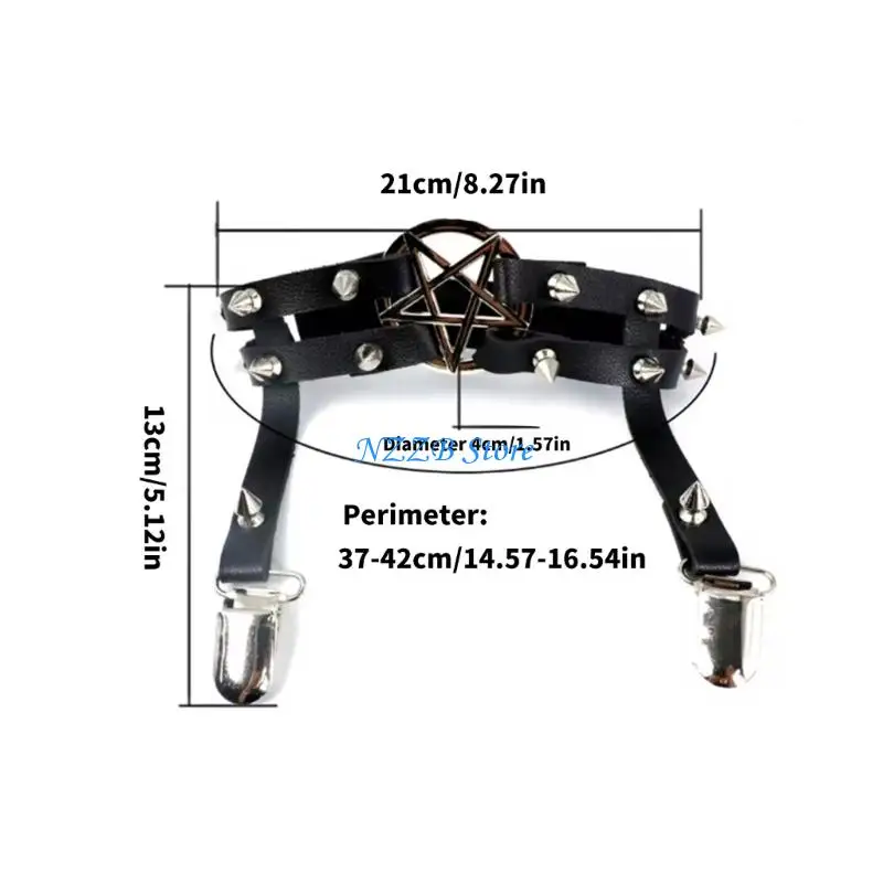 T21F Punk Leg Garter حزام الحزام المعدني برسل ساق مرصعة للنساء Cosplay