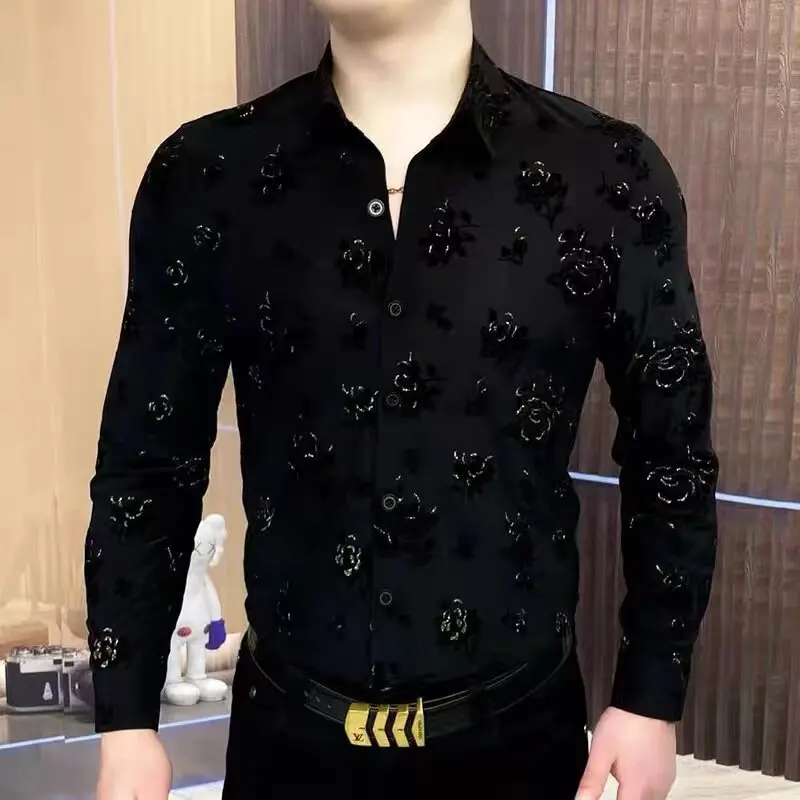 

Брендовая рубашка с длинными рукавами с цветочным принтом, мужская рубашка с длинными рукавами, весна-осень 2022, облегающие повседневные рубашки в стиле ретро, вечерние банкетные топы, мужская одежда