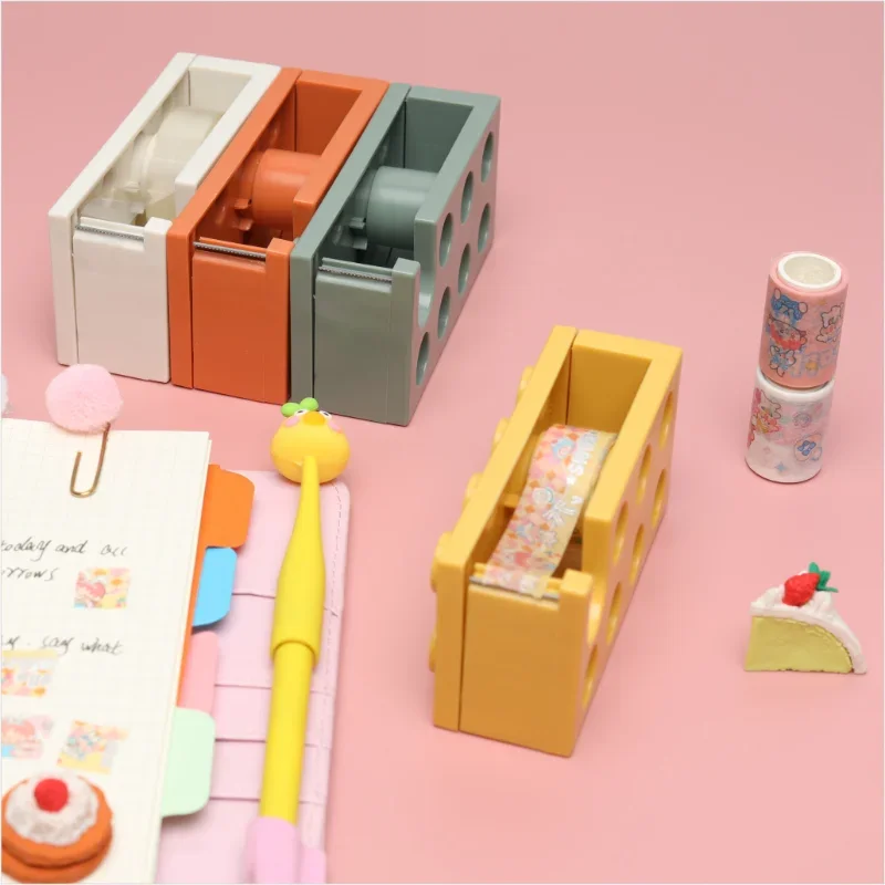 Creative Paper Tape Cutter Office Building Block Shaped Stationery Masking Tape Holder Dispenser Washi Tape Storage Office Tools