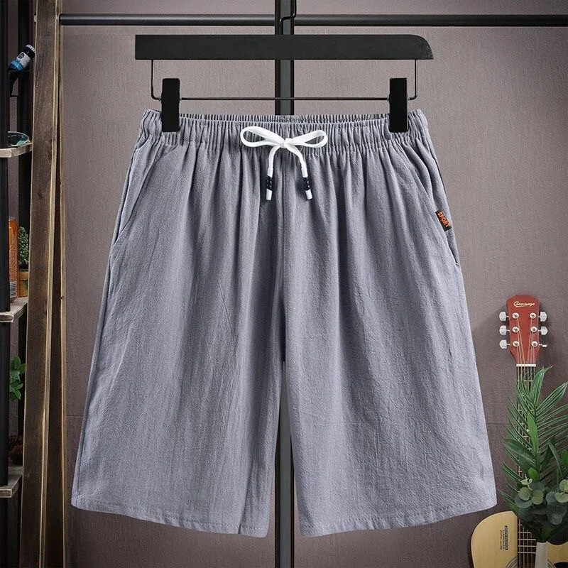 

Мужские хлопковые шорты больших размеров, серые, летние, удобные, дышащие, повседневные, со средней талией, стандартного кроя, для подростков, для прогулок по городу