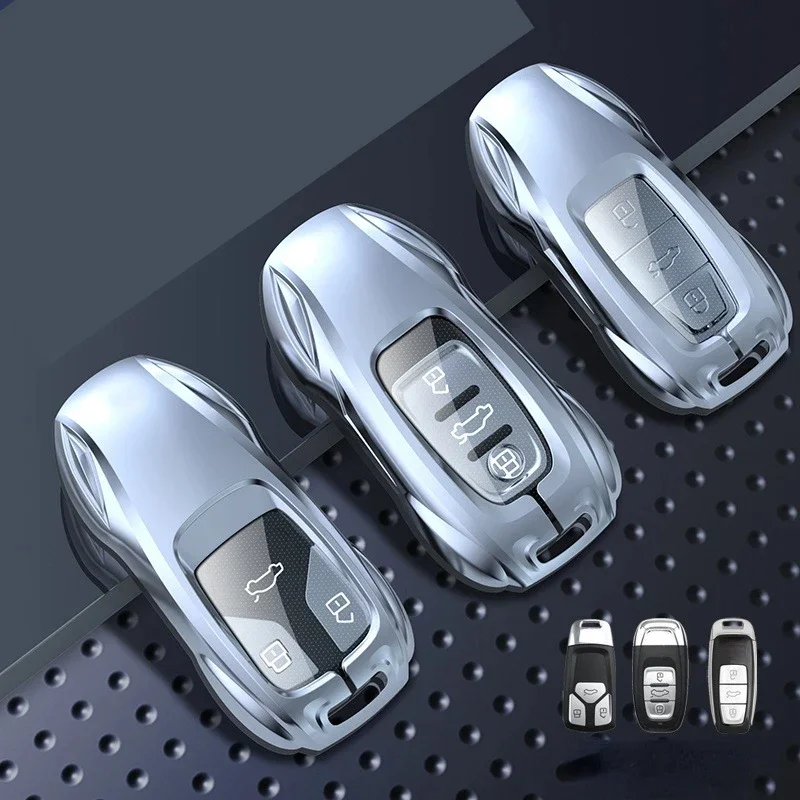 

Zinc Alloy Silver/gun Gray Car Key Case Keyless Cover Key Shell Car Accessories For Audi A4L A6L Q5L Q3 A3 Q2L Q7