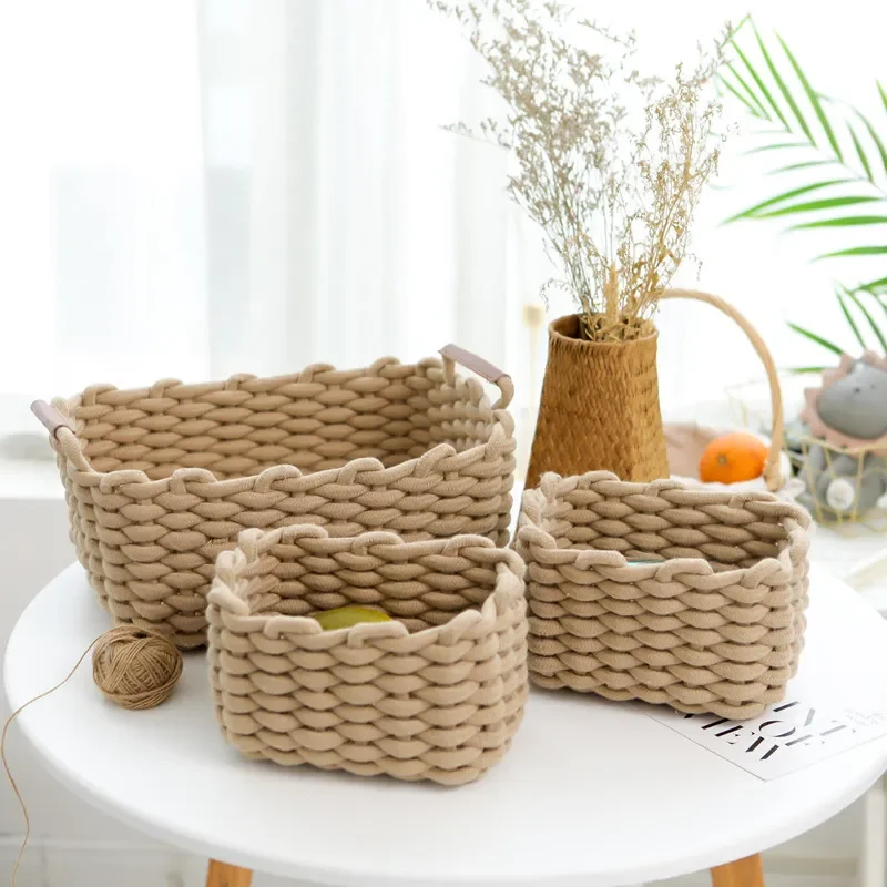 New Cotton Hand-woven Storage Basket Desktop Key Remote Control Organizer Nordic CottonRope Simple Style Sundries Storage Basket