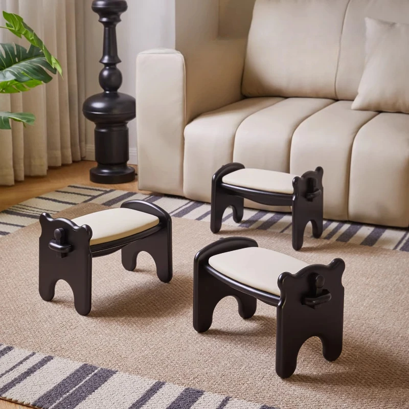 Solid Wood Living Room Soft Padded Small Stool Cute Kids Footstool Entryway Shoe Changing Bench Space