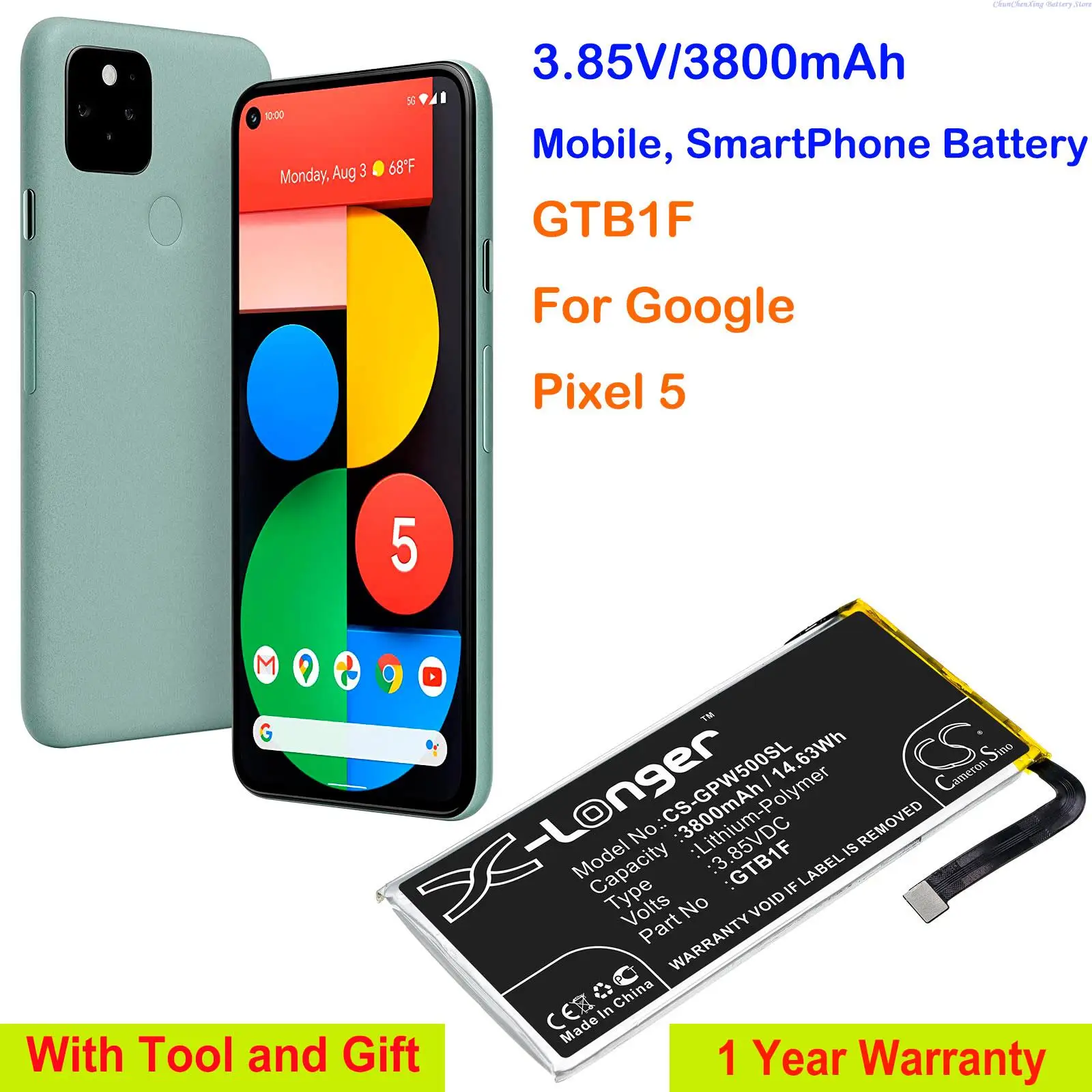 

OrangeYu 3800mAh Mobile, SmartPhone Battery GTB1F for Google Pixel 5