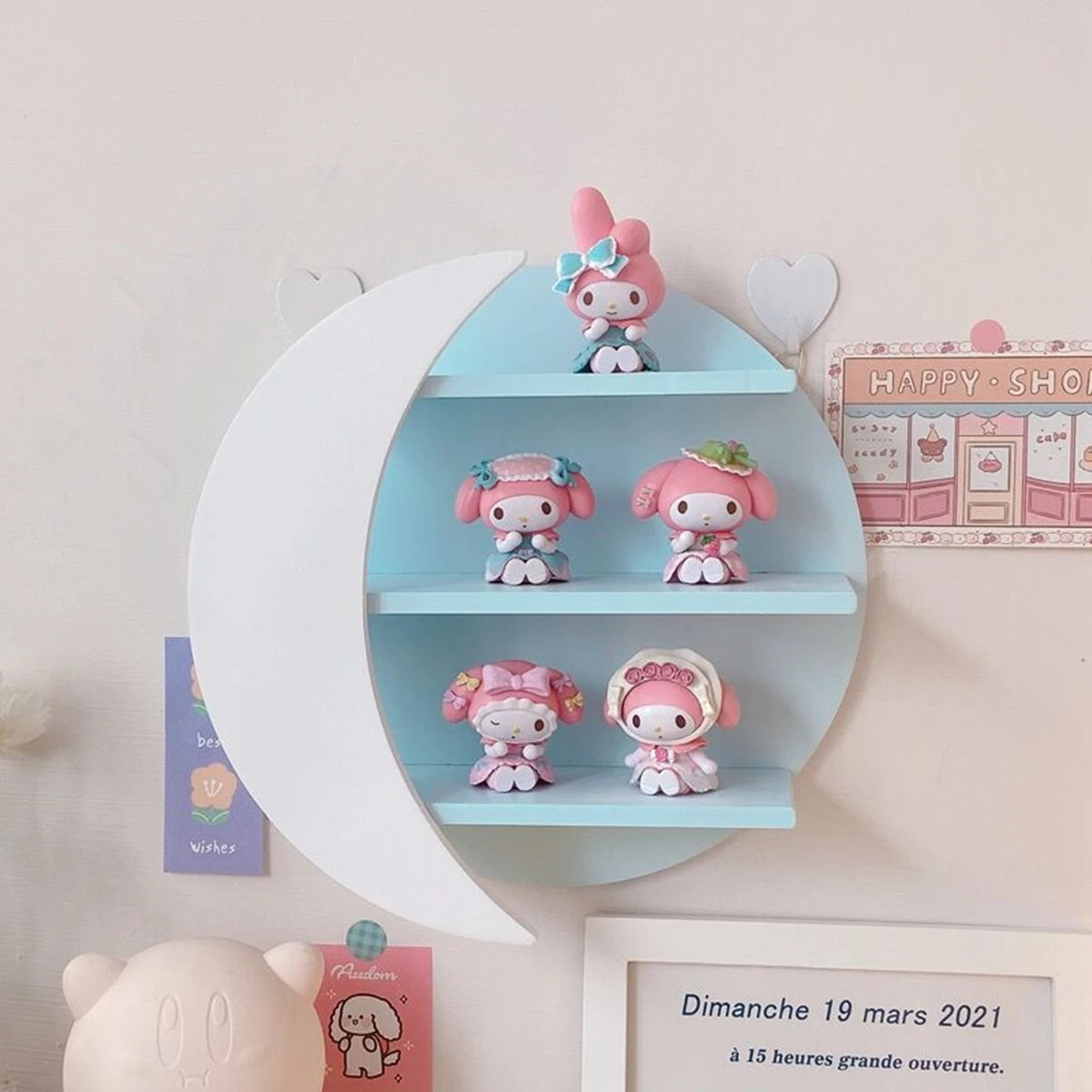 Pink Kawaii Storage Rack for Girls, Wooden, Cute, Makeup Rack, Home Bedroom Decoration, Wall Shelves, Ornaments