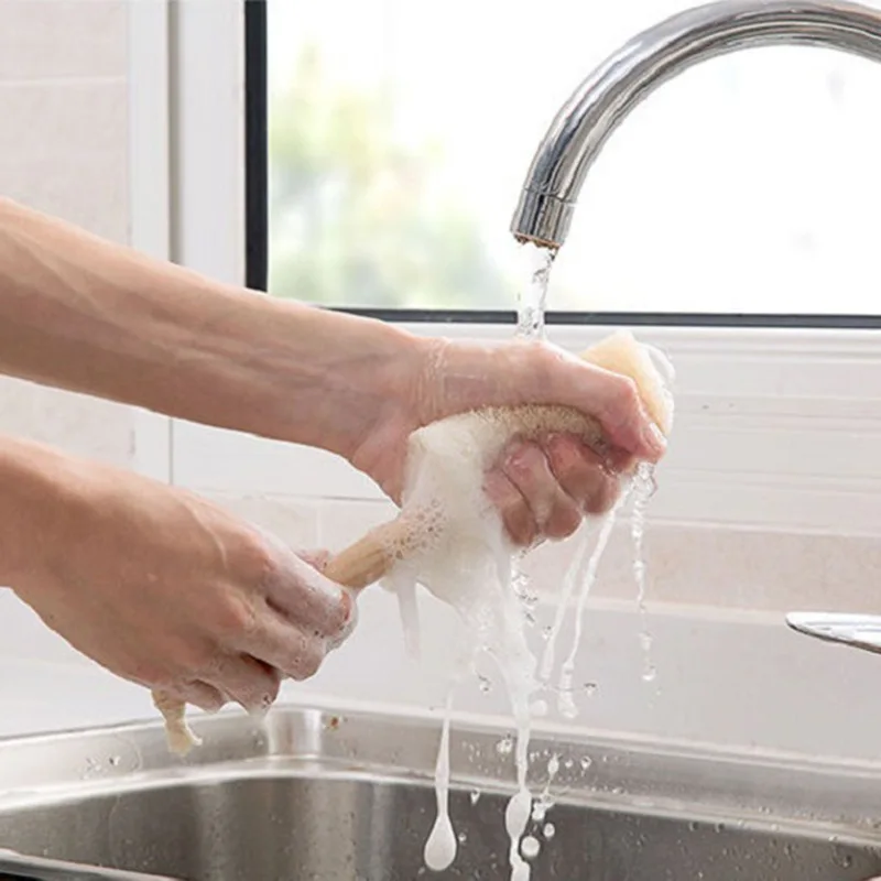 2Pcs Natural Loofah Cleaning Brush Luffa Loofa Bath Body Shower Sponge Kitchen Cup Dish Cleaing Scrubber Scrub Pad With Handle