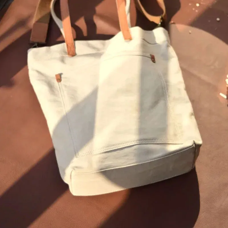 

AETOO Original men's shoulder bag canvas with leather large capacity literary crossbody bag Commuter handbag casual Tote bag