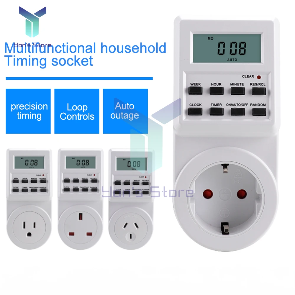 Electronic Digital Timer Switch 12/24 Hour Replaceable EU AU EU US UK Plug Kitchen Outlet Programmable Timing Socket 120/220V