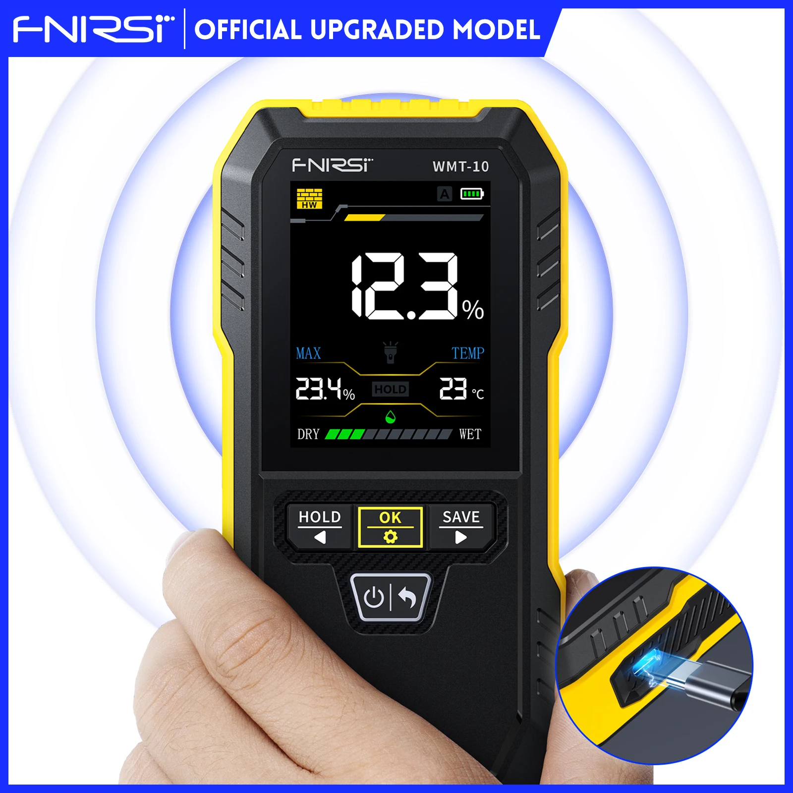 

FNIRSI WMT-10 Inductive Wood Moisture Meter Hygrometer Non-contact Timber Damp Wall Detector Non-destructive Humidity Tester