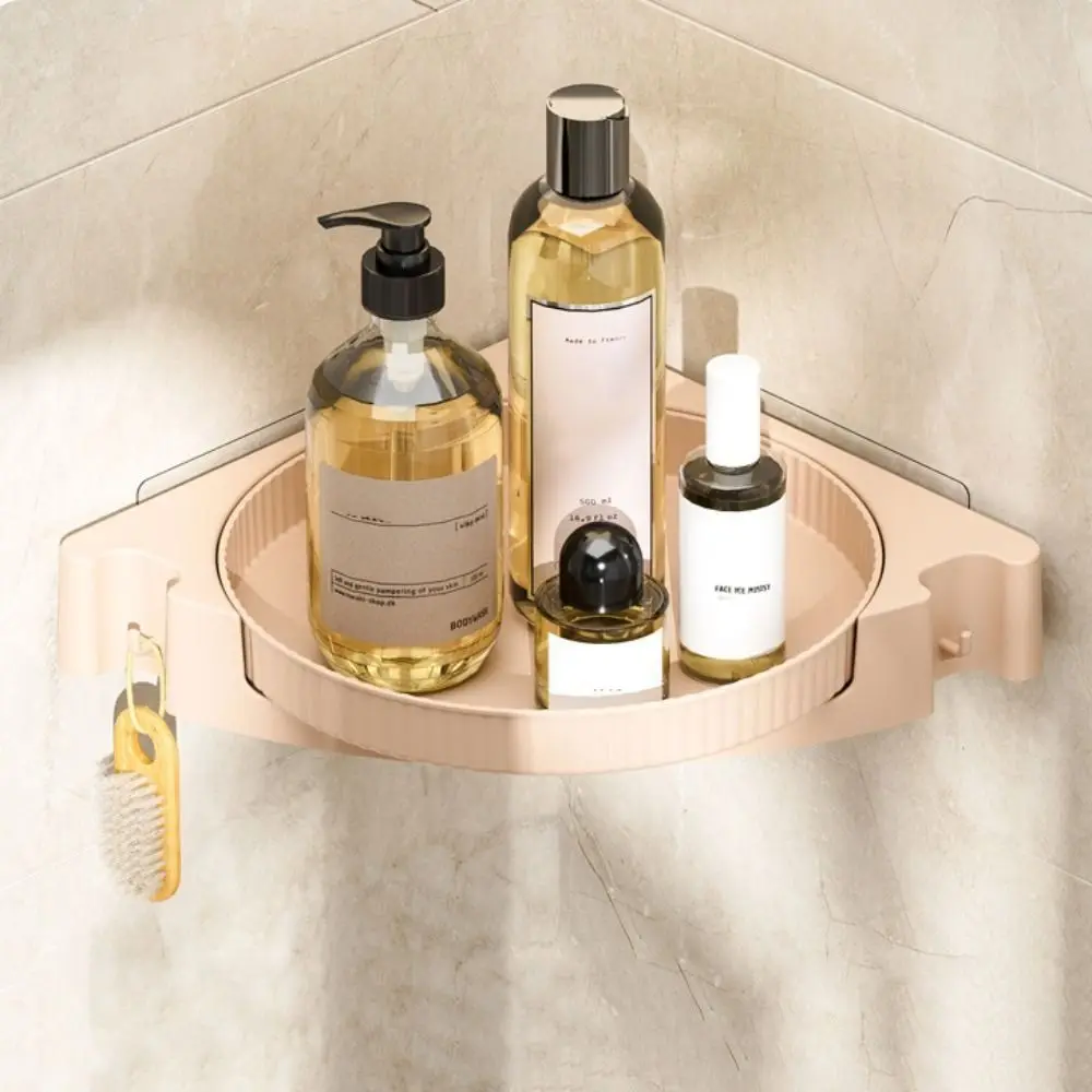 

360° Rotatable Kitchen Storage Tray Corner Organizer No-Punch Bathroom Storage Rack Triangle Round Base Shower Shelves