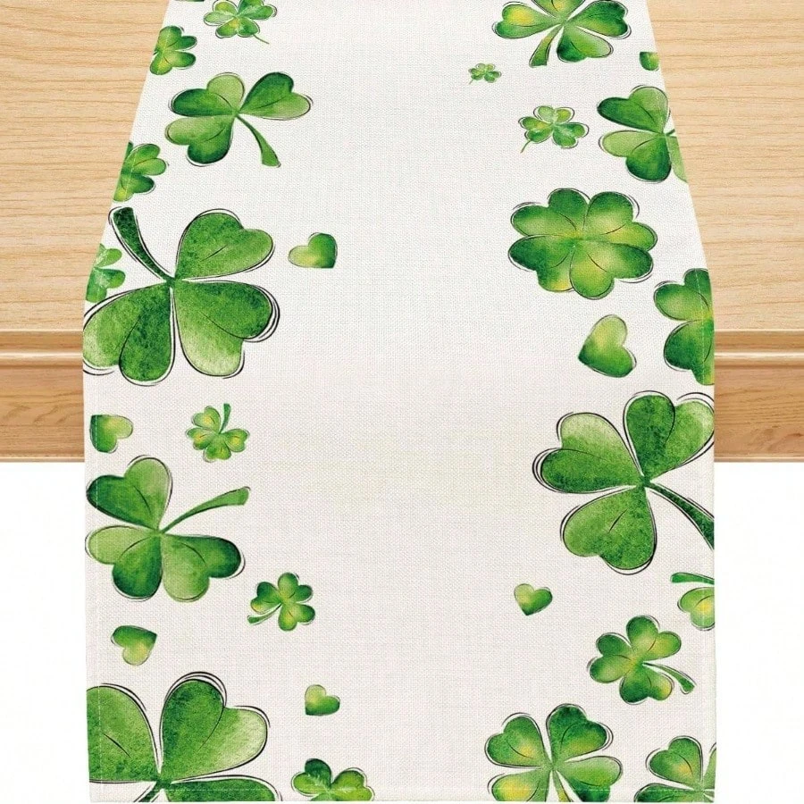 1 Stück St. Patrick's Clover Tischläufer: 2D-Druck aus Leinen, perfektes festliches Accessoire für St. Patrick's Day und Versammlungen.