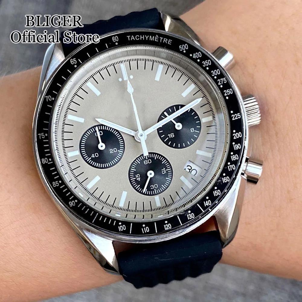 クォーツ 40mm クロノグラフ多機能腕時計 メンズ VK63 ムーブメント