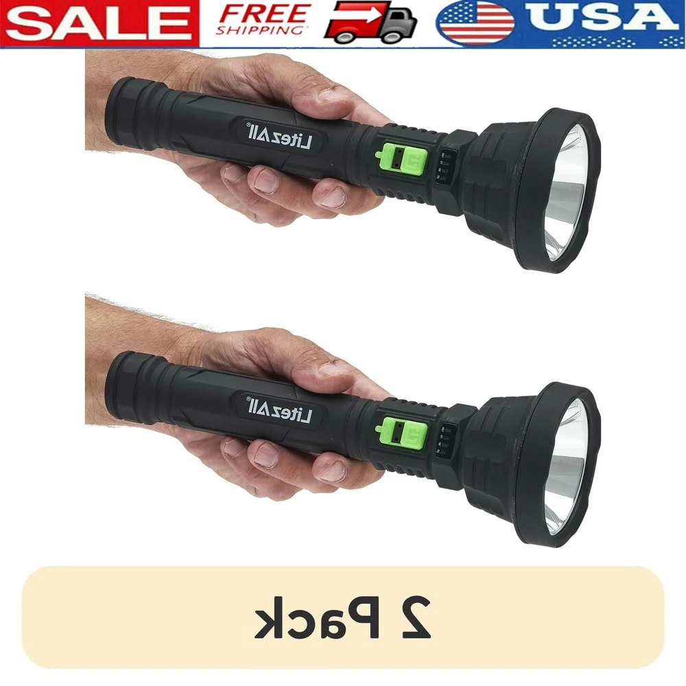 

2 Pack Rechargeable 1000 Lumen LED Flashlight Adjustable Brightness Modes Lightweight Durable ABS Plastic Hybrid Beam Ideal