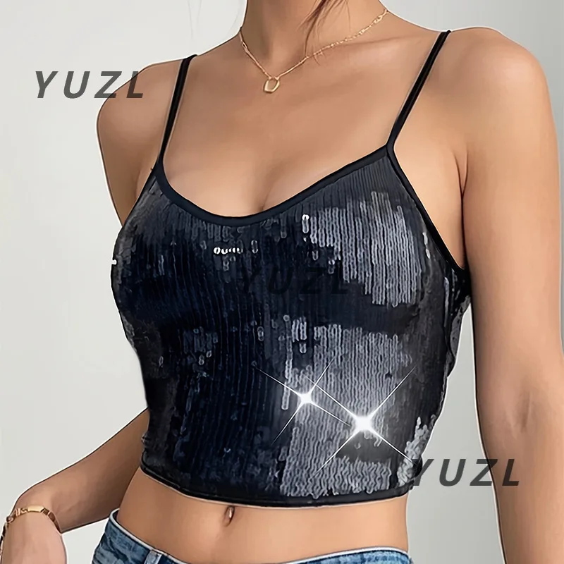 

Бесследный жилет на бретельках с блестками и красивой женской спинкой, элегантный пригородный облегающий топ без рукавов, новинка 2023 года