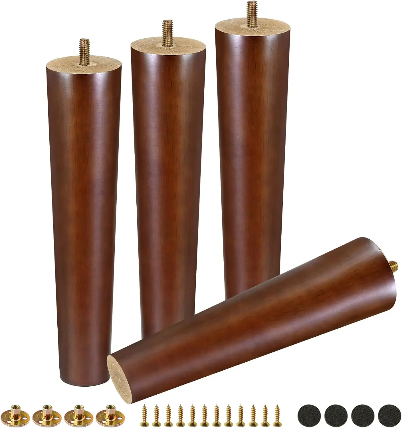 

Brown Rubber Wood Furniture Legs 10 Inches, Straight Tapered Wood Feet Mid Century Sofa Legs Set of 4, 5/16 UNC Furnitu