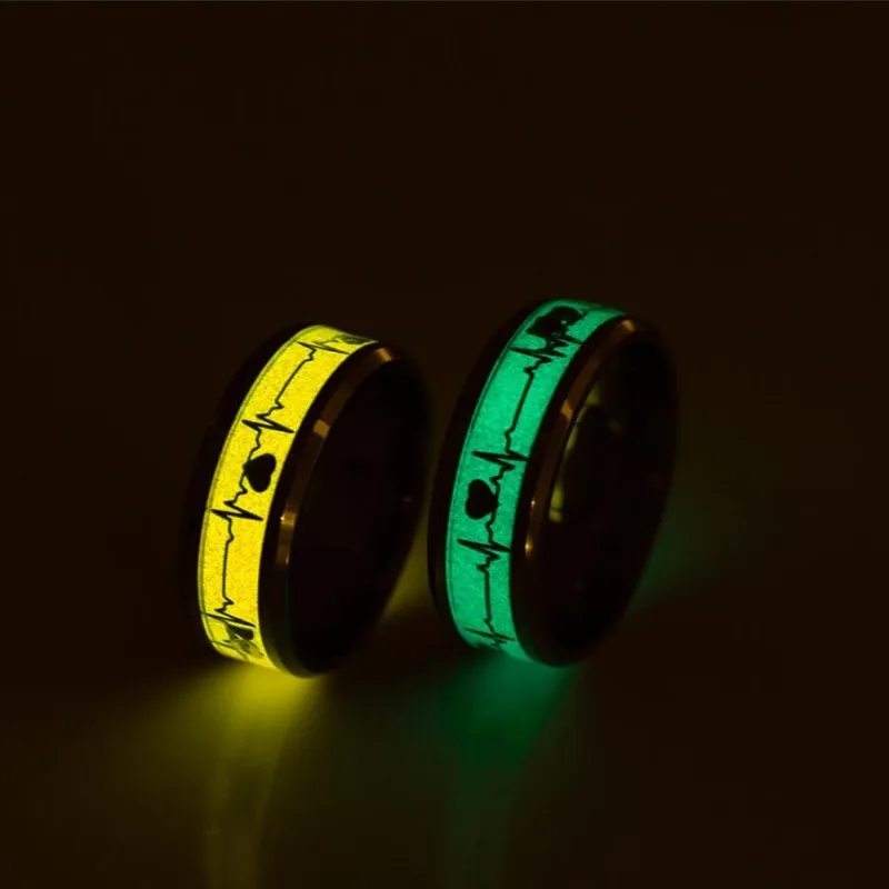 Classic Luminous Stainless Steel Rings For Couple Fluorescent Glow In The Dark Blue Light Finger Rings Anillos Wedding Gifts