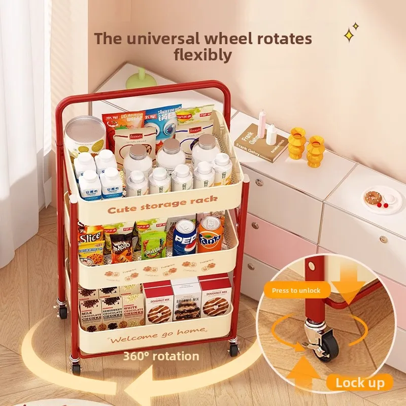 Foldable Multi-Layer Rolling Cart Snack Organizer Freestanding Bookshelf Storage Rack for Kitchen Bedroom Living Room