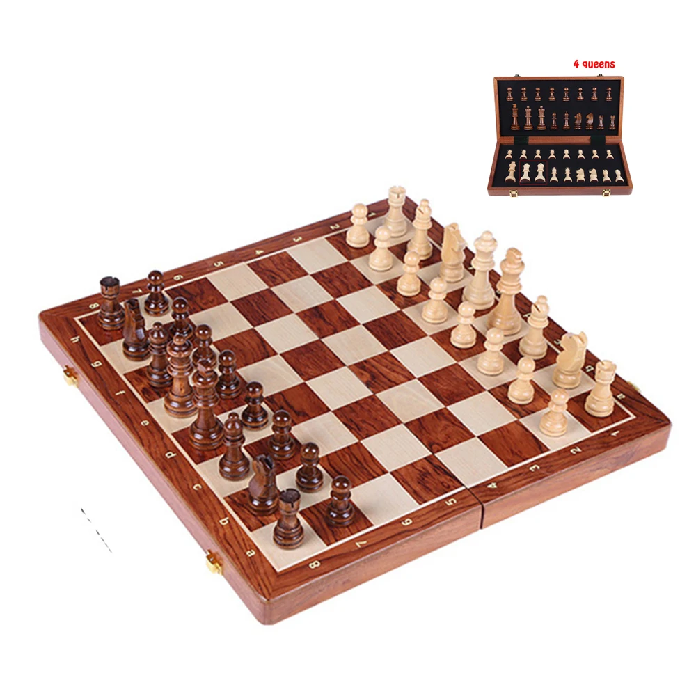 International Chess 4 Queen Professional Chess Game Wooden Chess High Grade Travel Chess Set Folding Chessboard 39*39 cm Gift