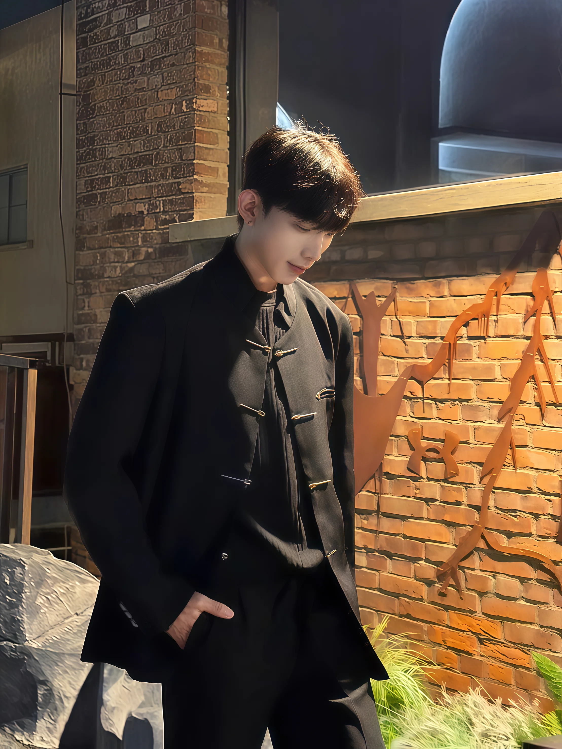 

Briti Sle Pad oulder Suit Jaet Men's Korean High-End Feeling Cool New Chinese Sle Aircrt Bule Stand Collar Tang...