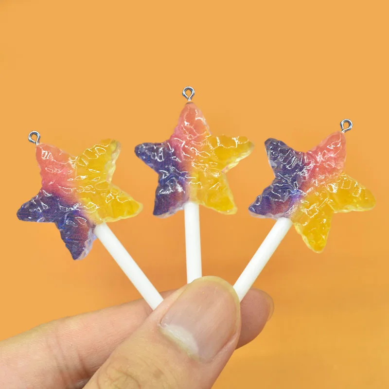 

10Pcs New Cute Star Lollipop Resin Charms for Jewelry Making Accessories DIY Handmade Earrings Necklace Keychain Decoration