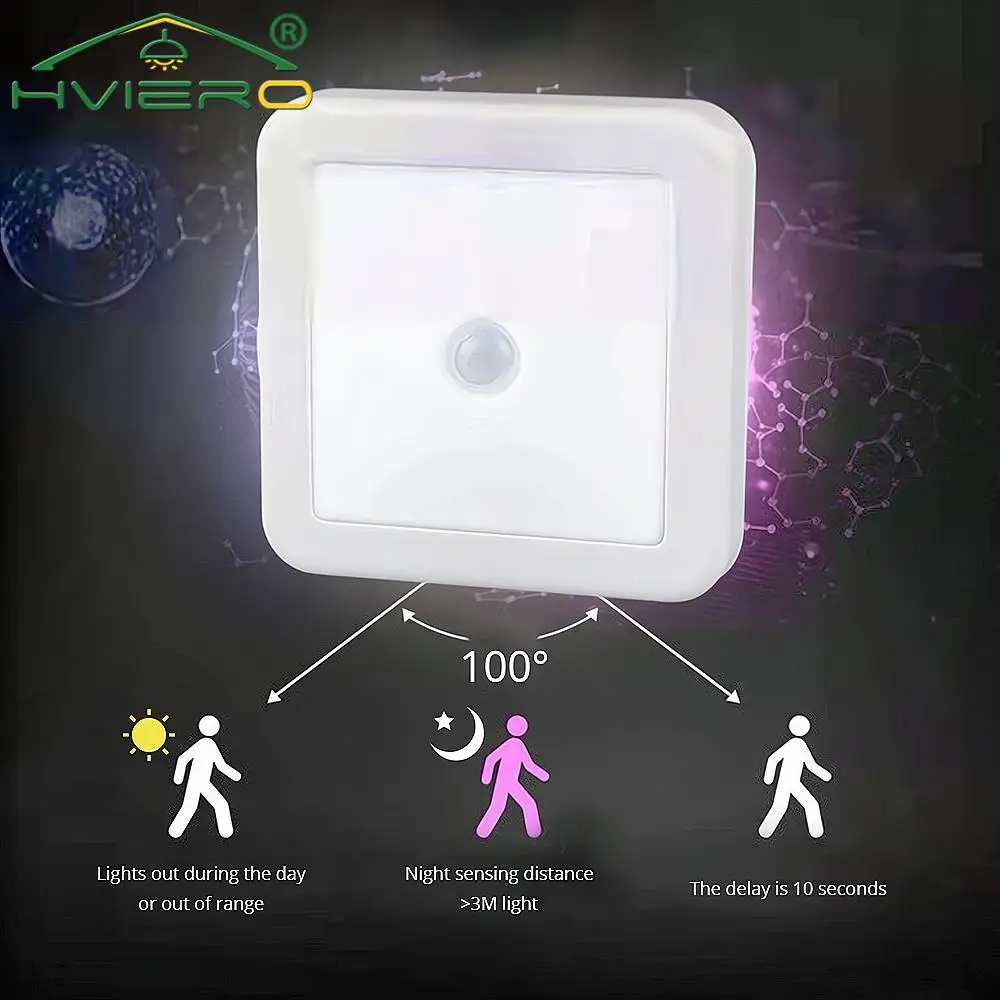 Motion Controlled Human Body Sensor LED Night Light Smart Battery Operated WC Bedside Lamp For Room Hallway Pathway Home Light