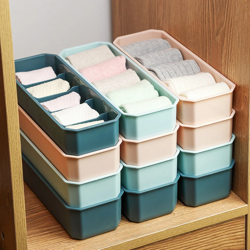 5 Grids Home Storage Box for Socks Tie Baby Bedroom Organizer Plastic Drawer Underwear Boxing Diaper Scarf Wardrobe Stackable