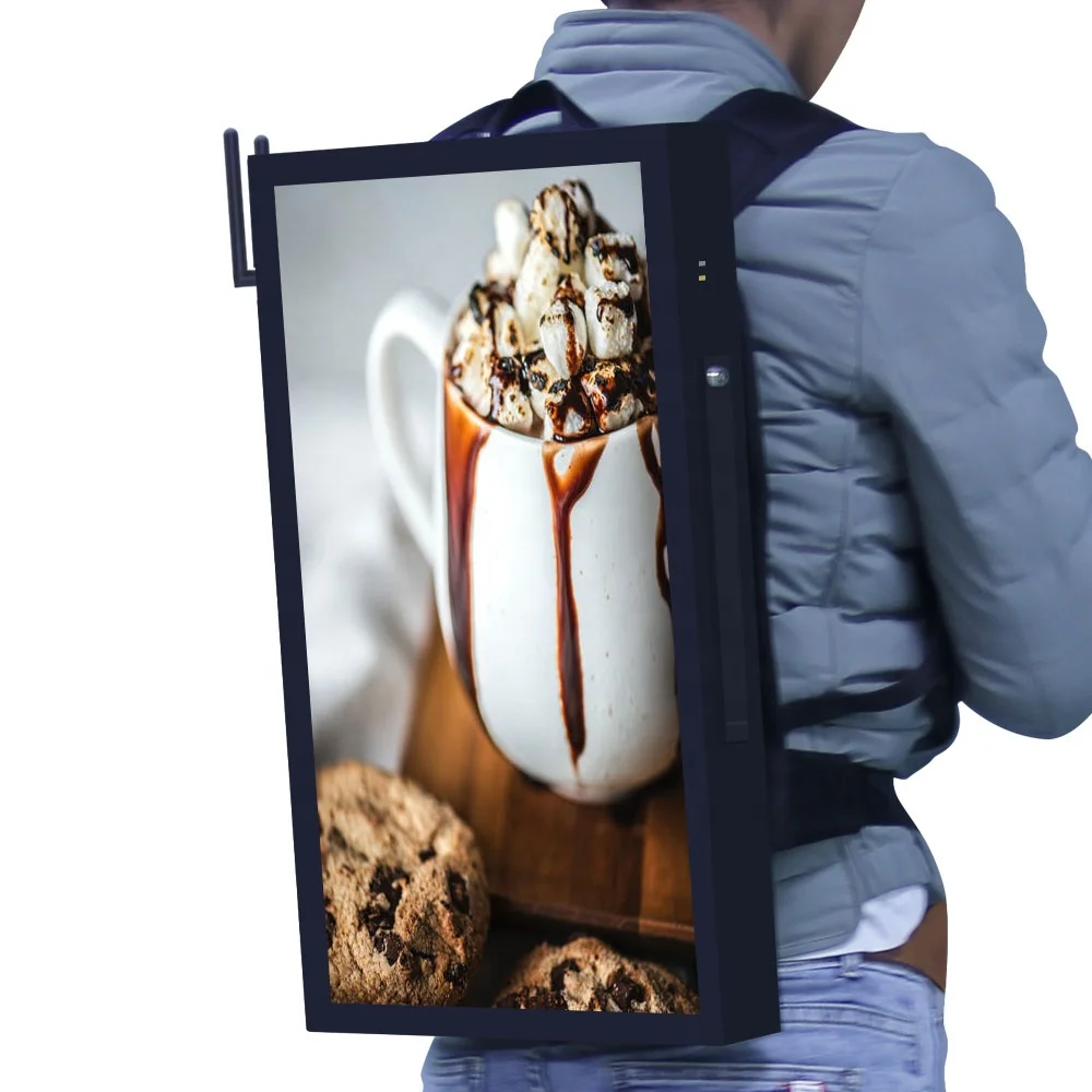 24 inch vertical human walking mobile backpack digital billboard