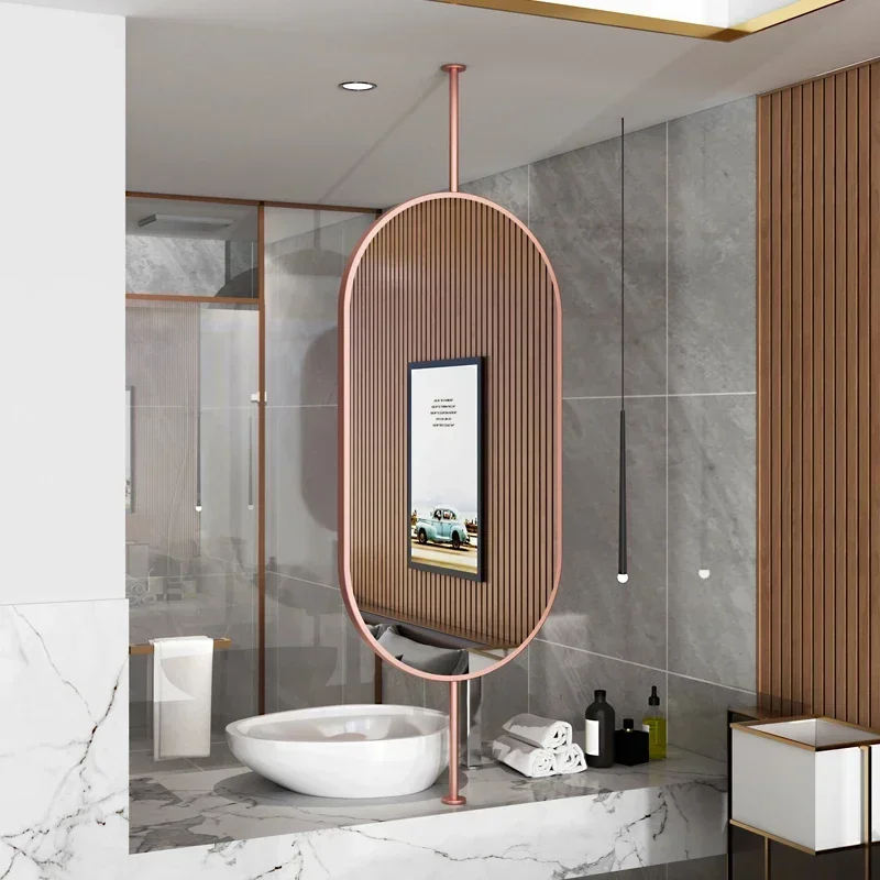 Design Gold Mirror Bathroom Metal Frame Wall Mount Mirror Oval Creative Led Espejos Decorativos Home Decoration Accessories