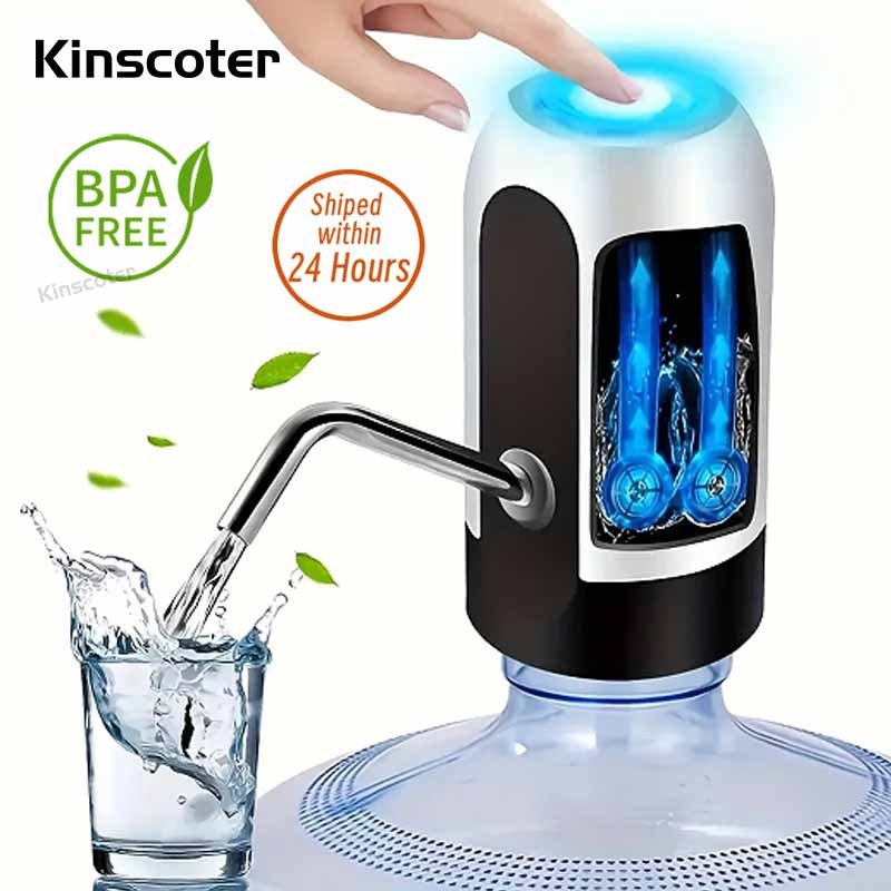  Kinscoter Rechargeable Portable Water Pump Mini Automatic Water Dispenser with Switch USB Charging for Universal 5 Gallon Bottle 