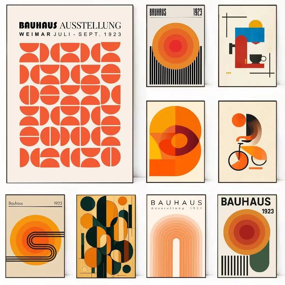 

Abstract Orange Bauhaus Geometric Poster HD Self Adhesive Waterproof Wall Art Ideal for Home Office Dorm Gift