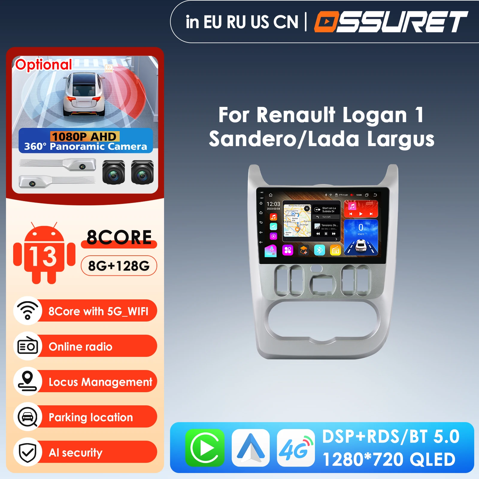 

Audio 9'' 7862 Intelligent System Carplay 4G 2Din Android 13 Car Radio for Renault Logan I Sandero Lada Largus Multimedia Video